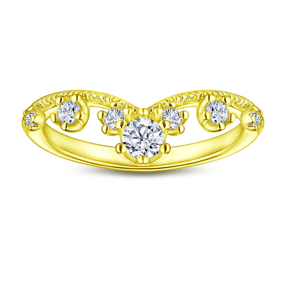 925 Silver Micro Zircon Crown V Tail Ring